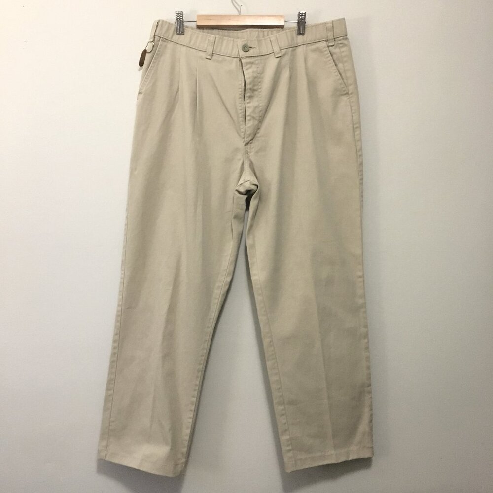 Vintage Riley Made in Canada 100% Cotton Pleated Trousers Tan 36 Waist Like New